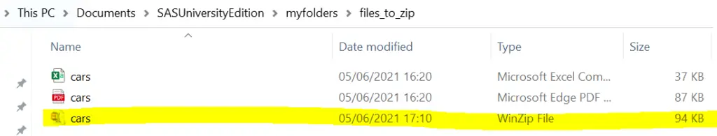 ZIP file created by SAS
